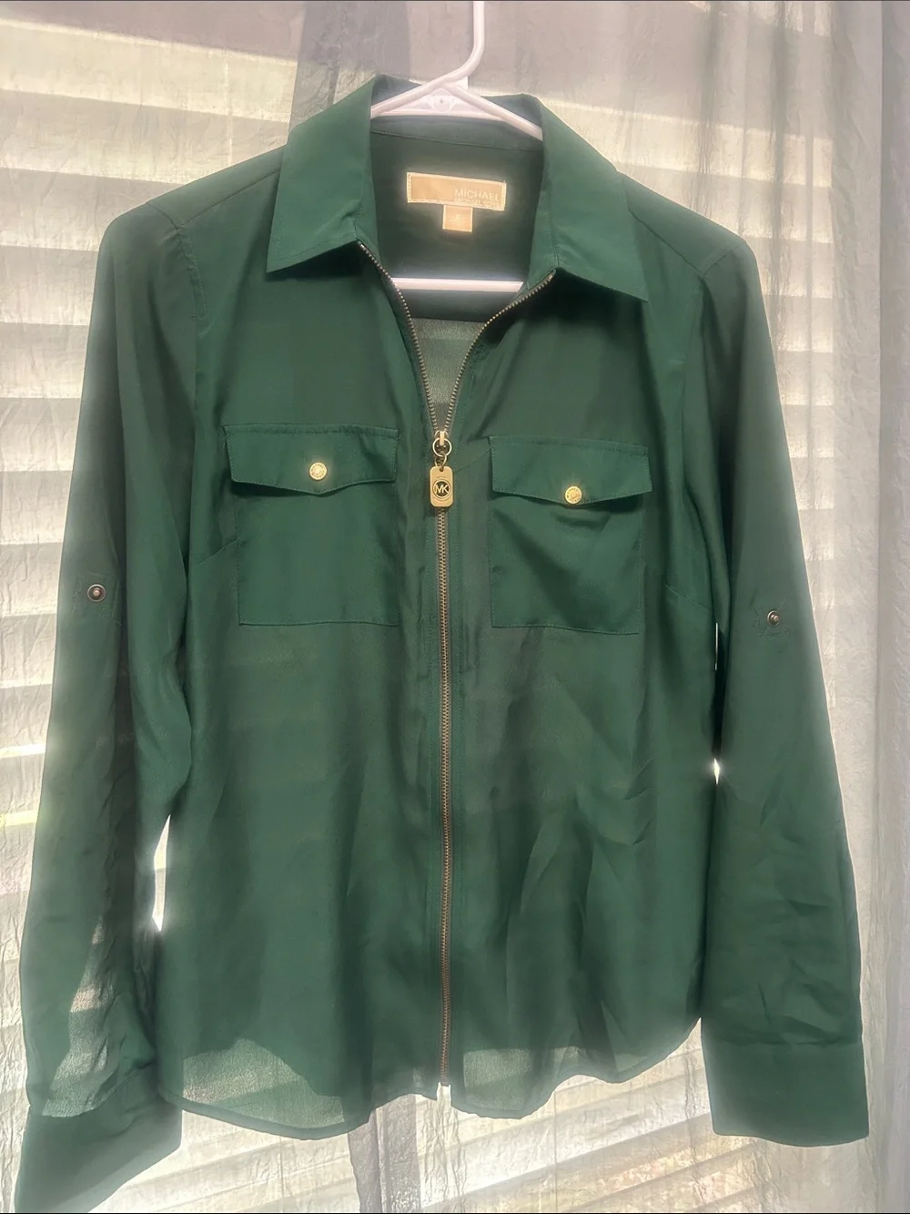 Michael Kors Deep Green Zip-Front Utility Shirt Jacket